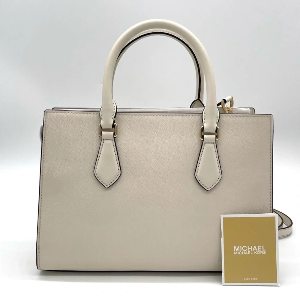 Michael Kors Sheila Medium Satchel Crossbody Bag Light Cream
